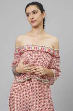 SVA Ivory Geometric Printed Cape Style Jumpsuit -Divine Couture 010823sa08 4