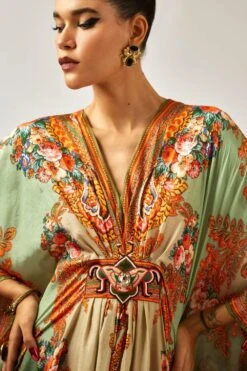 Rajdeep Ranawat Imama Green Jewel Embellished & Printed Kaftan -Divine Couture 011223rr27 3