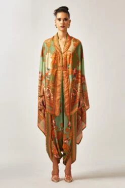 Rajdeep Ranawat Chloe Pastel Green Floral Printed Cape