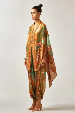 Rajdeep Ranawat Chloe Pastel Green Floral Printed Cape -Divine Couture 011223rr28 3