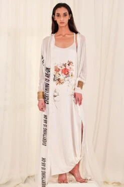 AK-OK By Anamika Khanna White Printed Jacket & Slip Dress