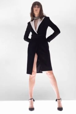 Rohit Gandhi + Rahul Khanna Stelliform Black Overlap Coat Dress