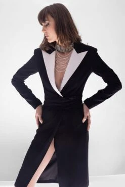 Rohit Gandhi + Rahul Khanna Stelliform Black Overlap Coat Dress -Divine Couture 0503rg04 4