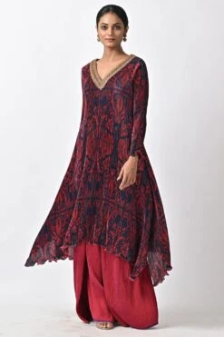 Kiran Uttam Ghosh Maroon Hand Embellished Pleated Kaftan -Divine Couture 060523kg07 2