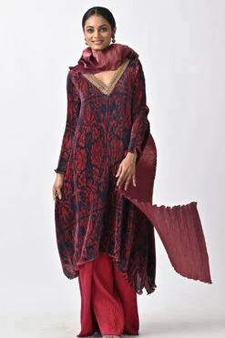 Kiran Uttam Ghosh Maroon Hand Embellished Pleated Kaftan -Divine Couture 060523kg07 4