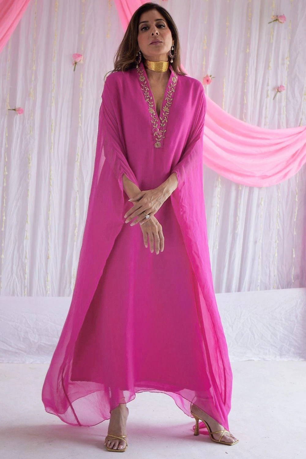 Shorshe Fuchsia Hand Embroidered Kaftan 6 Shorshe Fuchsia Hand Embroidered Kaftan - Image 4
