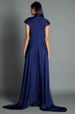 Amit Aggarwal Navy Blue Draped Gown With Metallic Details -Divine Couture 079 ibl 3