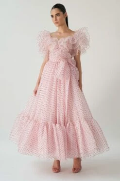Gauri & Nainika Pink Off Shoulder Ruffle Dress