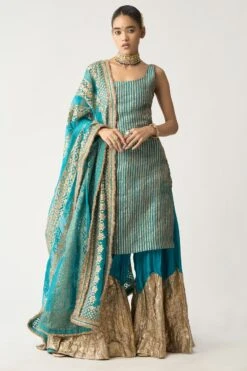 Itrh Turquoise Gota Patti Sharara Set