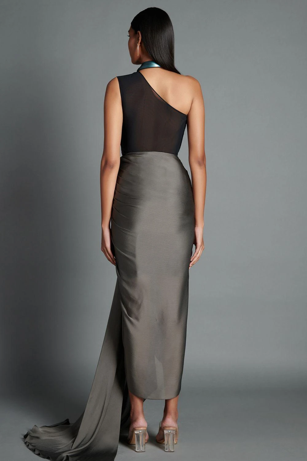 Amit Aggarwal Grey Metallic Moulded Draped Gown 5 Amit Aggarwal Grey Metallic Moulded Draped Gown - Image 3