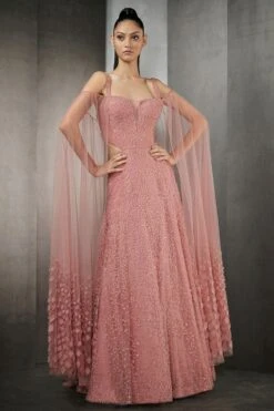 Rohit Gandhi + Rahul Khanna Pink Fray Gown With Cutouts