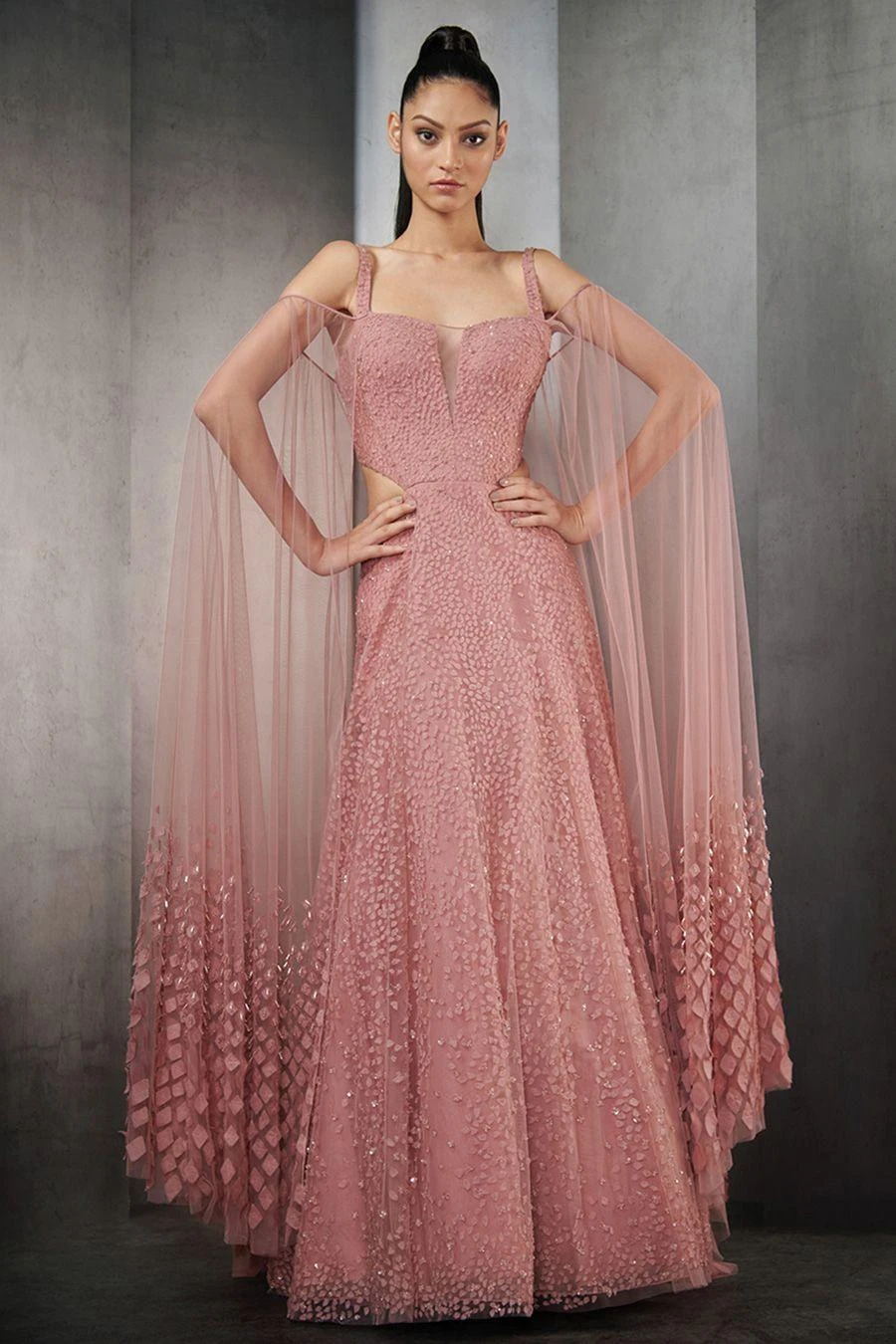 Rohit Gandhi + Rahul Khanna Pink Fray Gown With Cutouts 4 Rohit Gandhi + Rahul Khanna Pink Fray Gown With Cutouts - Image 2
