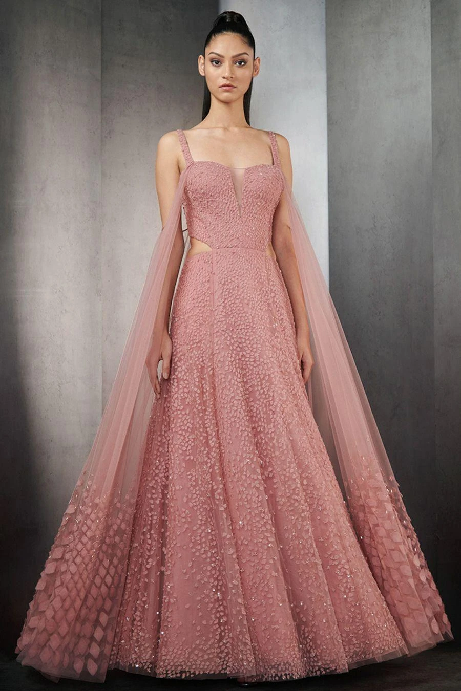 Rohit Gandhi + Rahul Khanna Pink Fray Gown With Cutouts 5 Rohit Gandhi + Rahul Khanna Pink Fray Gown With Cutouts - Image 3