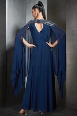 Rohit Gandhi + Rahul Khanna Blue Embellished Gown With Cape Sleeves 13 Rohit Gandhi + Rahul Khanna Blue Embellished Gown With Cape Sleeves -Divine Couture 0911rg34 6