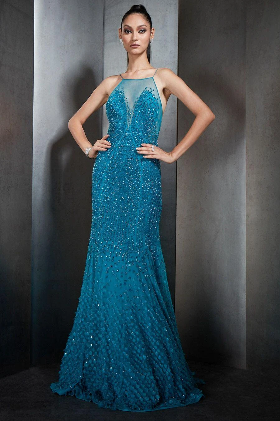 Rohit Gandhi + Rahul Khanna Galaxy Blue Fish Cut Embellished Gown 3 Rohit Gandhi + Rahul Khanna Galaxy Blue Fish Cut Embellished Gown