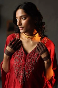 Shorshe Ruby Red Nushka Kaftan Set -Divine Couture 1011ss05 3