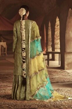 Itrh Striped Sharara Set With Colourblocked Dupatta -Divine Couture 1020 4