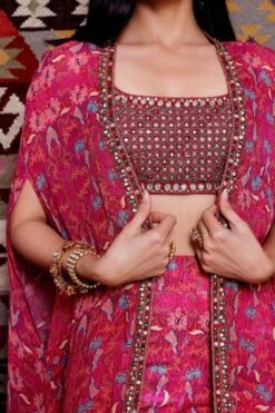 Ridhima Bhasin Fuchsia Floral Print Embroidered Cape Set -Divine Couture 102rb20 3
