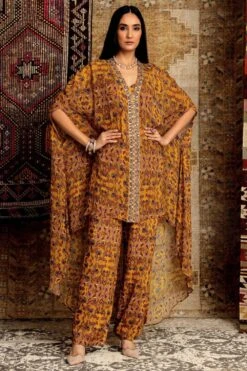 Ridhima Bhasin Mustard Floral Print Kaftan Set