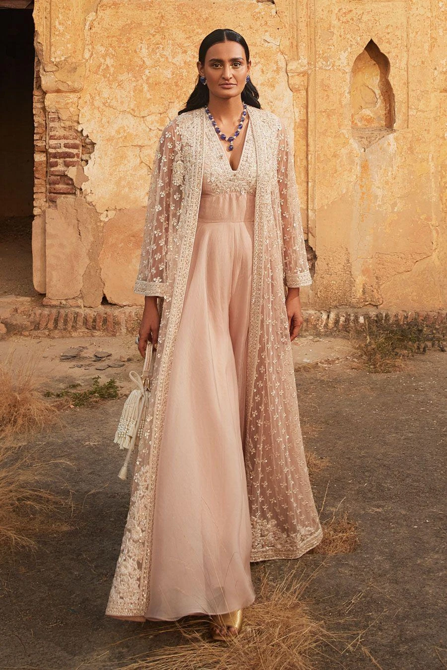 Ridhi Mehra Champagne Embroidered Jacket & Jumpsuit Set 4 Ridhi Mehra Champagne Embroidered Jacket & Jumpsuit Set - Image 2