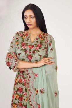 Nakul Sen Floral Embroidered Sea Green Sharara Set -Divine Couture 1048 3