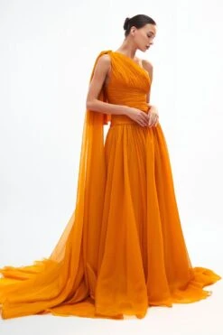 Gauri & Nainika Mustard One Shoulder Gown -Divine Couture 10523gn75 2