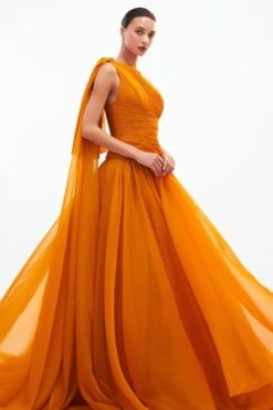 Gauri & Nainika Mustard One Shoulder Gown -Divine Couture 10523gn75 4