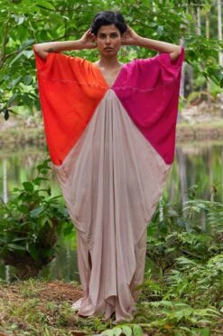 Twinkle Hanspal Coral Colour Blocked Kaftan