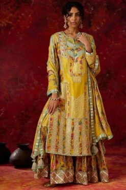 Simar Dugal Yellow Patchwork & Embellished Sharara Set