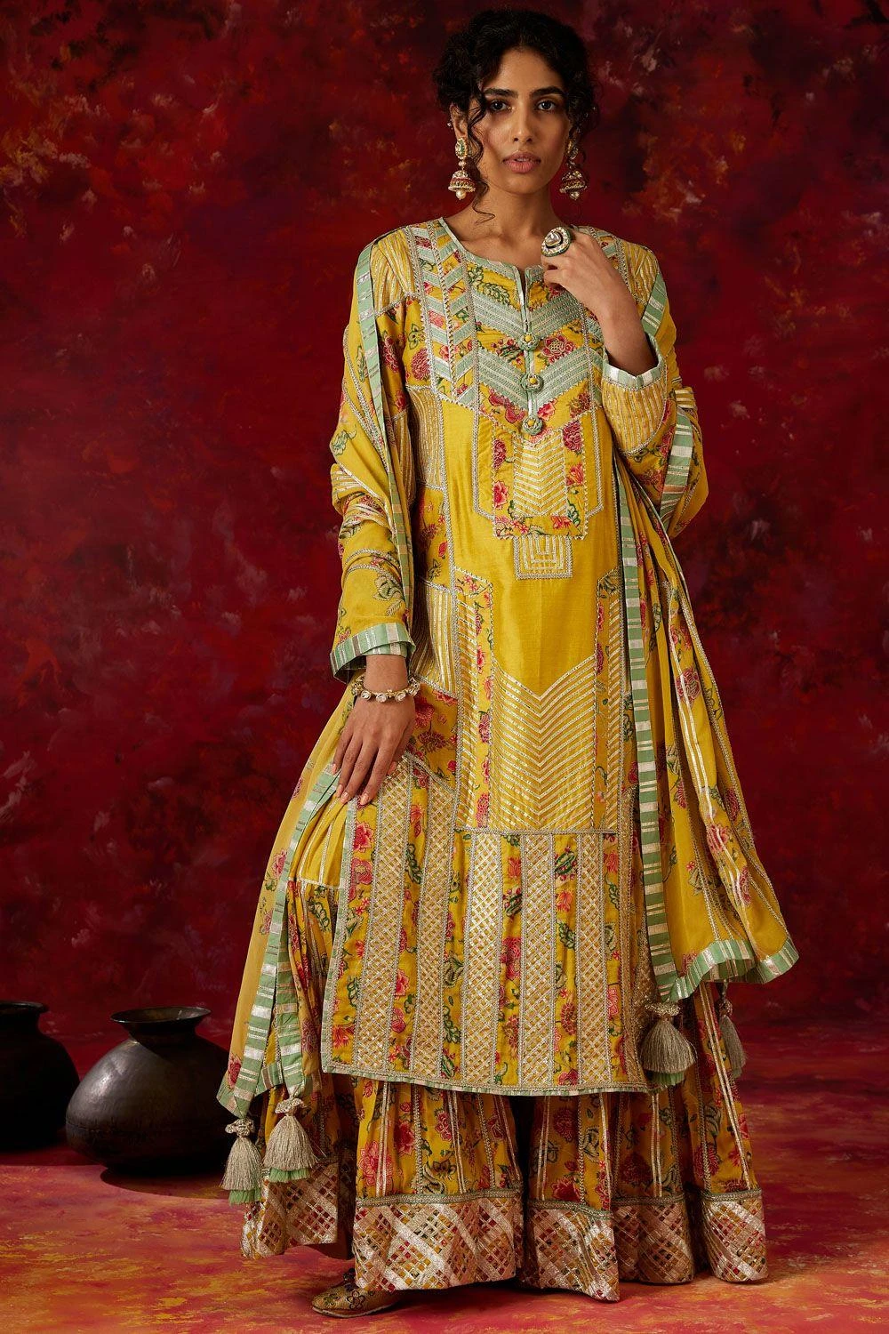 Simar Dugal Yellow Patchwork & Embellished Sharara Set 3 Simar Dugal Yellow Patchwork & Embellished Sharara Set