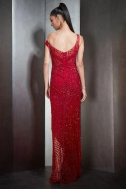 Rohit Gandhi + Rahul Khanna Cherry Red Embellished Off Shoulder Gown -Divine Couture 1111rr17 4