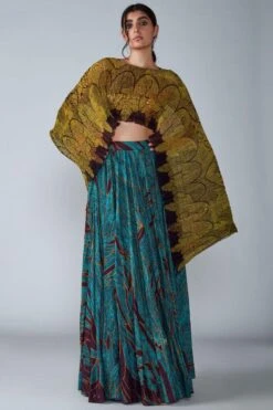 Saaksha & Kinni Yellow Tile Printed Dupatta Cape