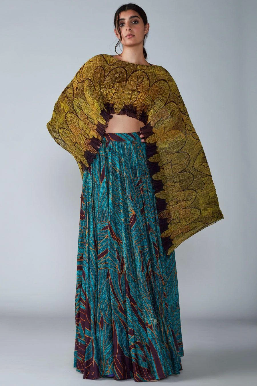 Saaksha & Kinni Yellow Tile Printed Dupatta Cape 3 Saaksha & Kinni Yellow Tile Printed Dupatta Cape