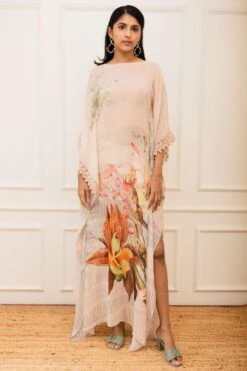 Varun Bahl Pret Beige Botanical Printed Kaftan