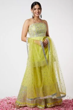 Gopi Vaid Lime Sleeveless Kurta & Sharara Set With Dupatta