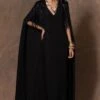 431-88 By Shweta Kapur Black Cape Sleeve Long Dress 2 431-88 By Shweta Kapur Black Cape Sleeve Long Dress -Divine Couture 115ske17 1
