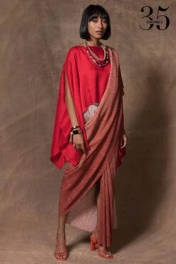 431-88 By Shweta Kapur Red Cropped Silk Cape Top