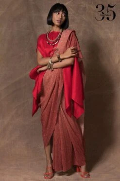 431-88 By Shweta Kapur Red Cropped Silk Cape Top -Divine Couture 115ske9 3