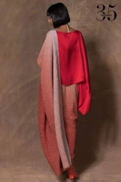 431-88 By Shweta Kapur Red Cropped Silk Cape Top -Divine Couture 115ske9 6