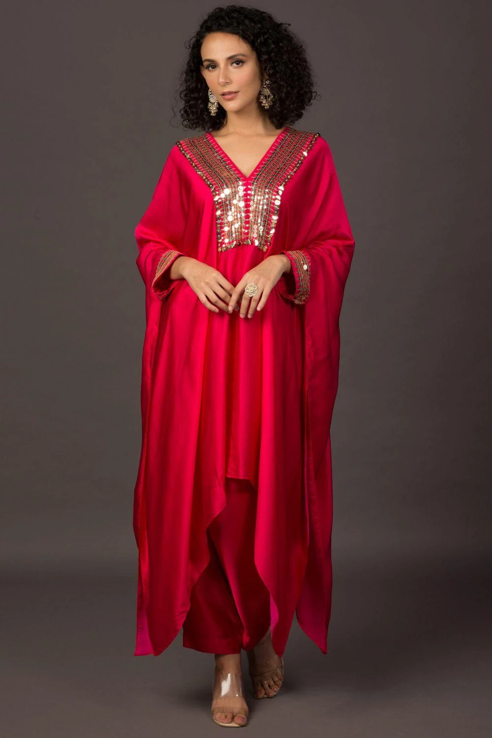 Prahnaaya Pink Hand Embellished Kaftan Set 3 Prahnaaya Pink Hand Embellished Kaftan Set