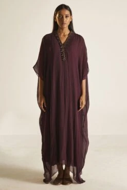 Shorshe Plum Hand Embroidered Kaftan