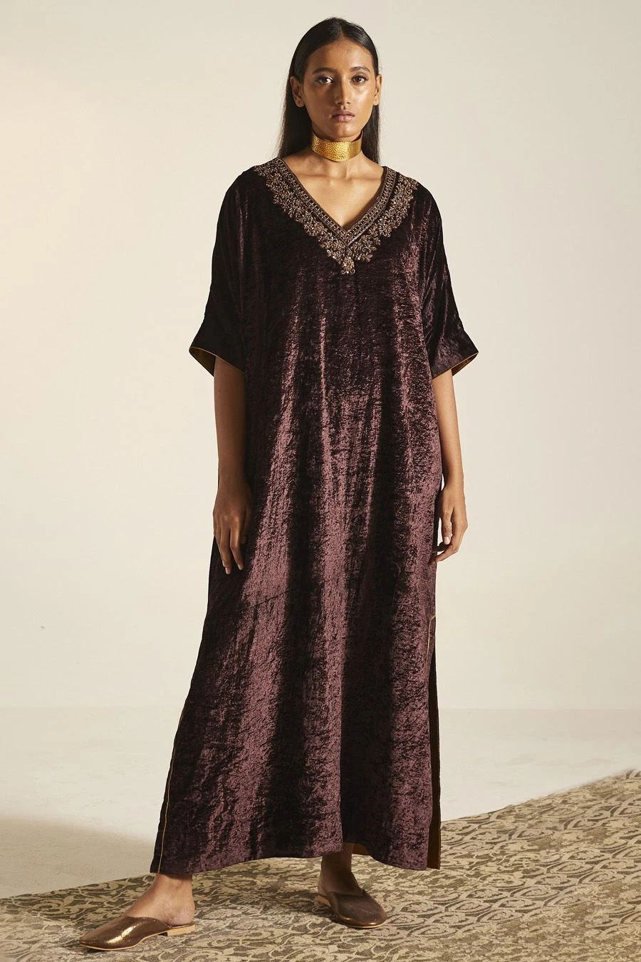 Shorshe Plum Hand Embroidered Noor Kaftan 3 Shorshe Plum Hand Embroidered Noor Kaftan