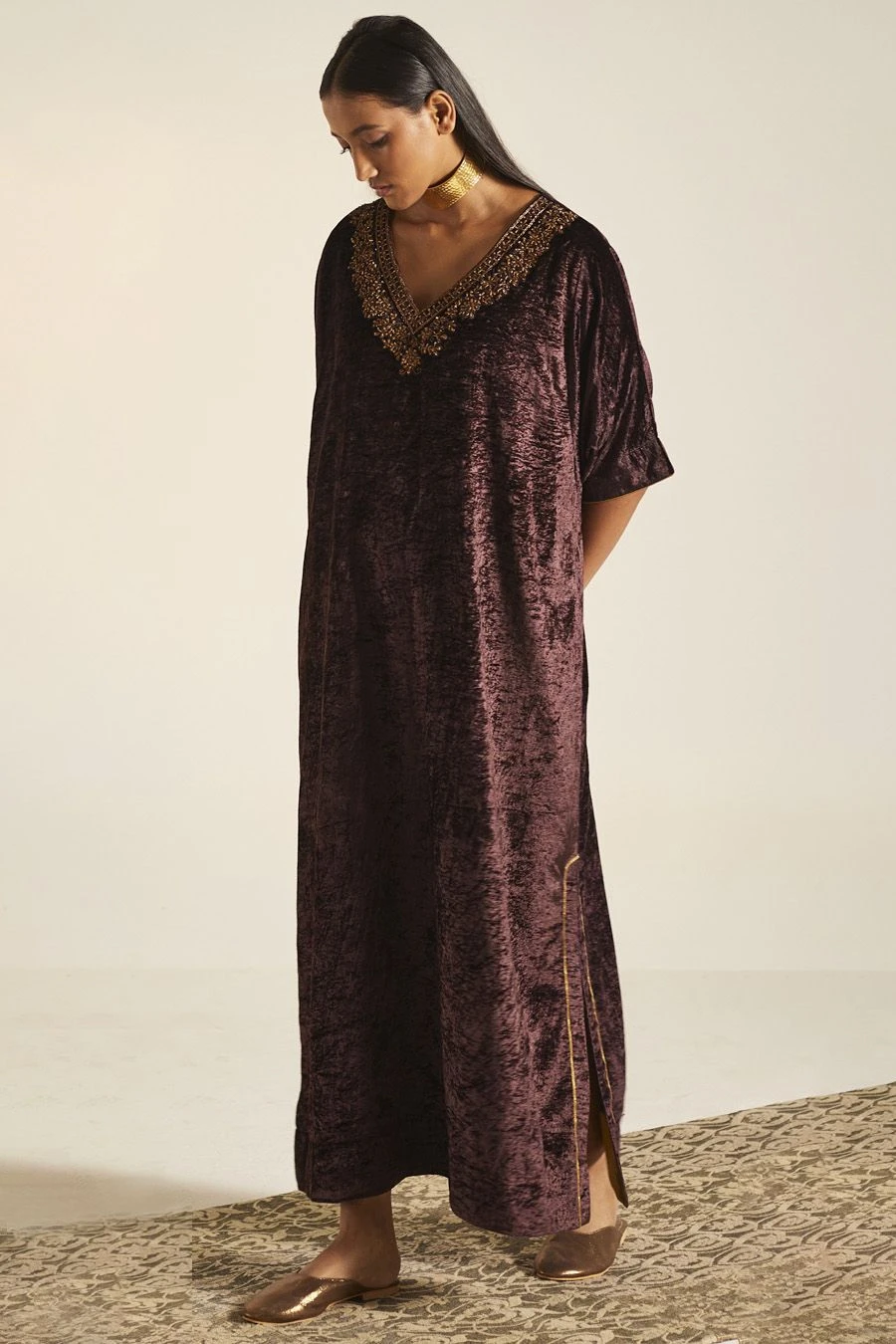 Shorshe Plum Hand Embroidered Noor Kaftan 4 Shorshe Plum Hand Embroidered Noor Kaftan - Image 2