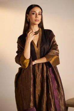 Shorshe Plum & Gold Handwoven Kaftan Set -Divine Couture 1211sh7 3