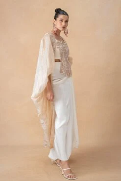 Anamika Khanna Ivory Floral Sequin Embellished Cape Skirt Set -Divine Couture 121223ak2 3
