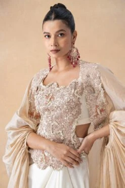 Anamika Khanna Ivory Floral Sequin Embellished Cape Skirt Set -Divine Couture 121223ak2 4