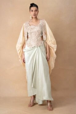 Anamika Khanna Jade Floral & Sequin Embellished Cape-Skirt Set