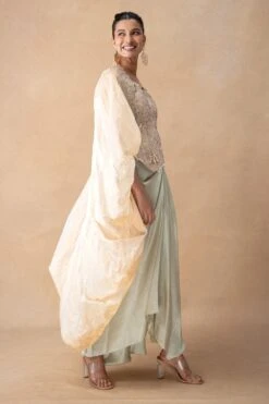 Anamika Khanna Jade Floral & Sequin Embellished Cape-Skirt Set -Divine Couture 121223ak26 3