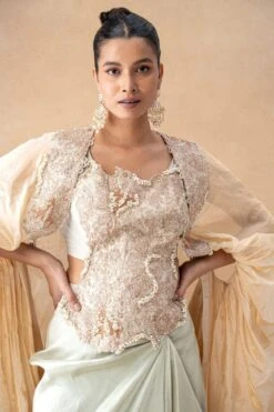 Anamika Khanna Jade Floral & Sequin Embellished Cape-Skirt Set -Divine Couture 121223ak26 4