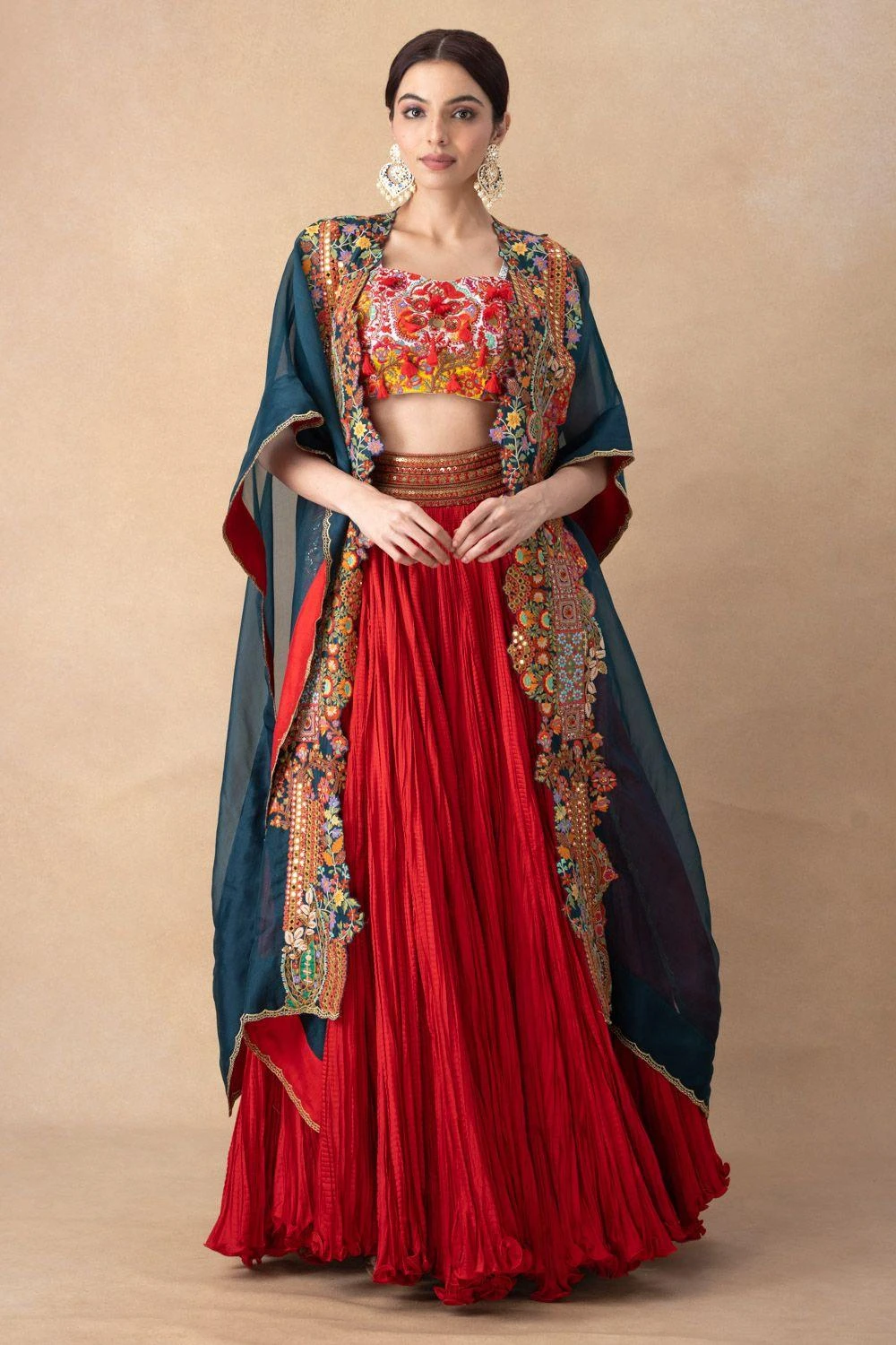 Debyani Red Floral Multi-Thread Embroidered Lehenga Set 3 Debyani Red Floral Multi-Thread Embroidered Lehenga Set